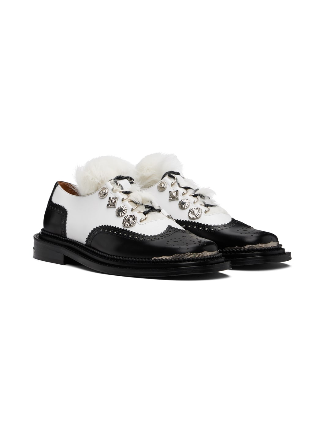 Black & White Leather Derbys - 4