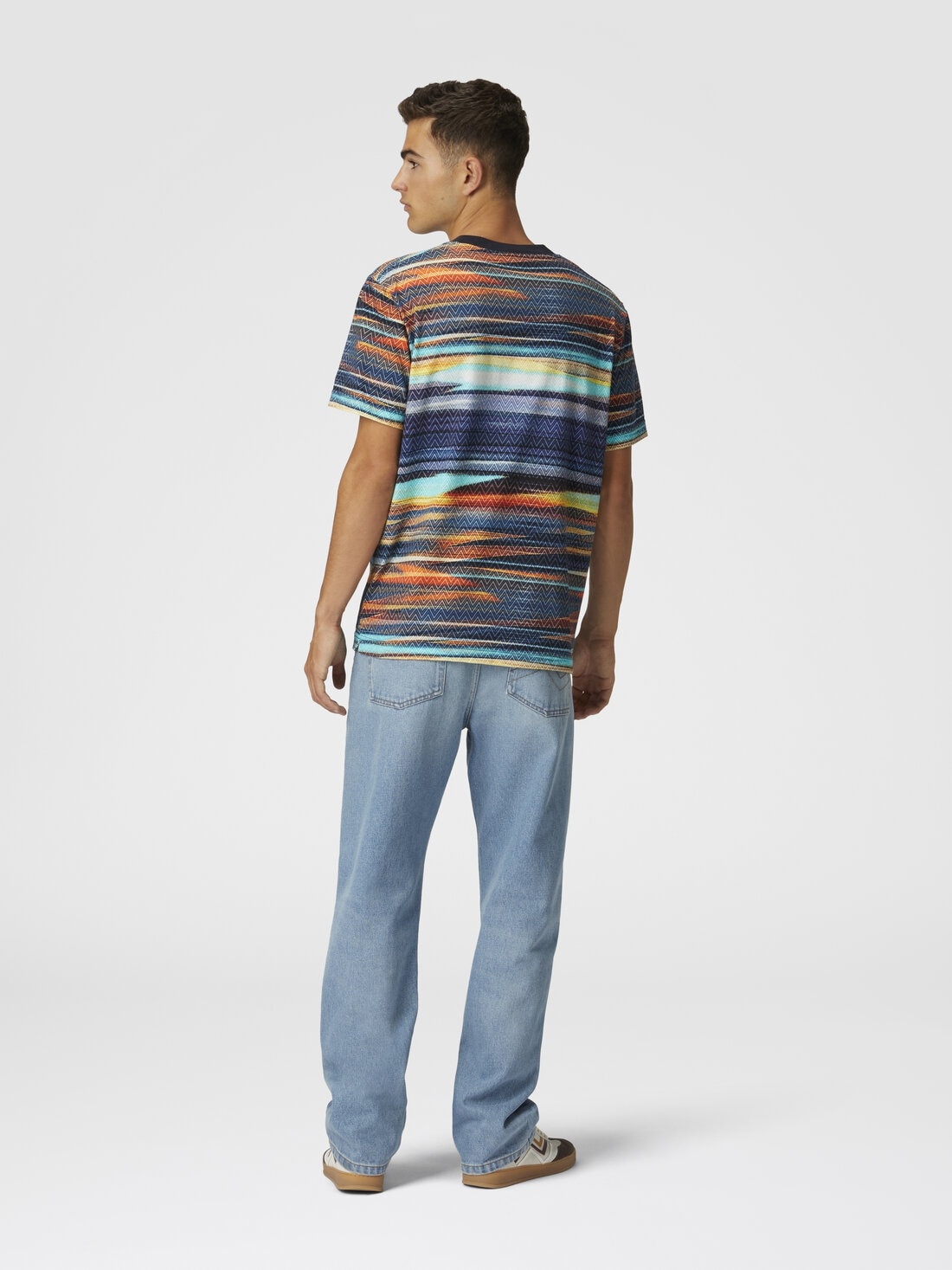 Cotton crewneck T-shirt with slub zigzag print - 3