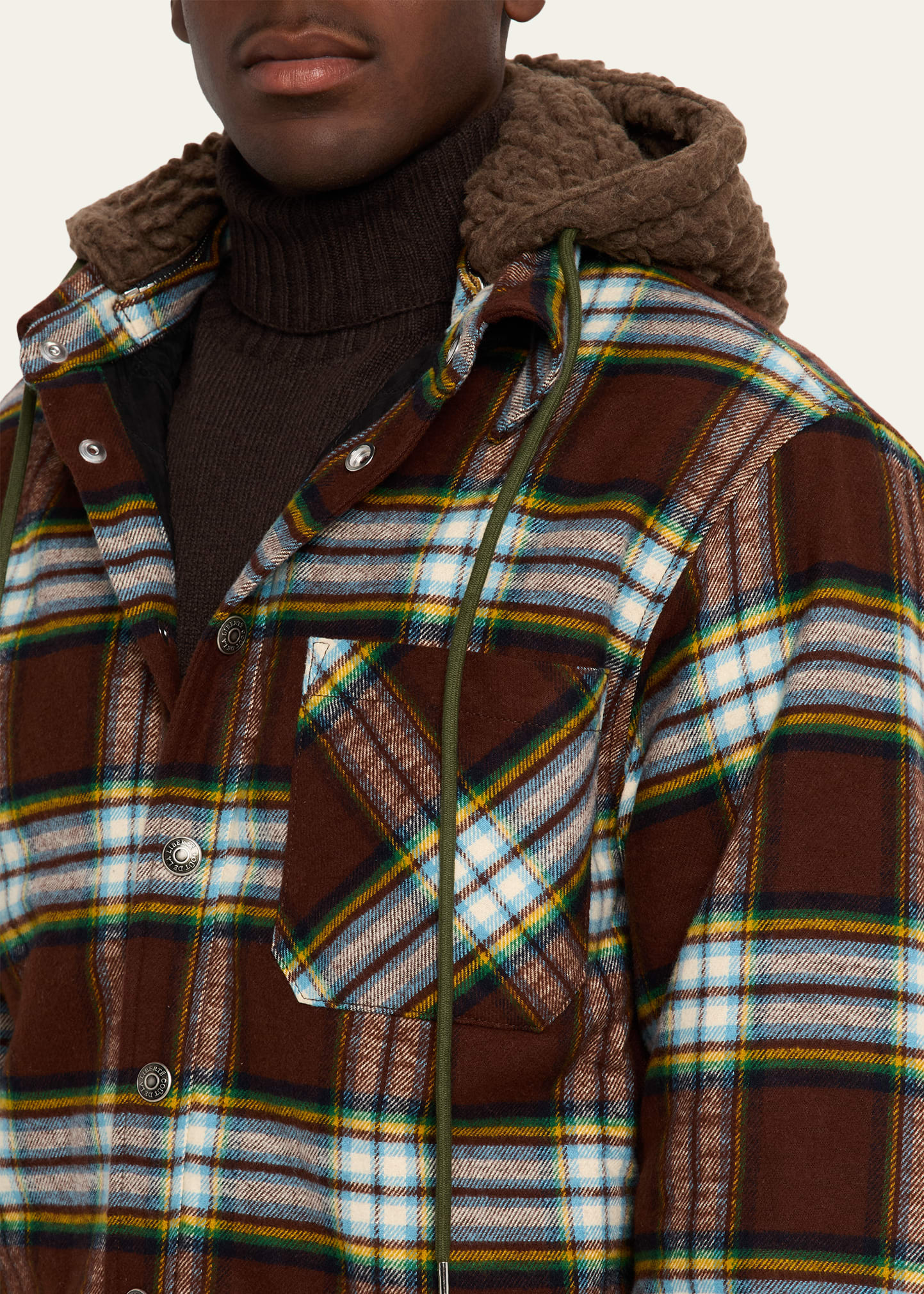 Men's Cotton Plaid Sherpa-Hooded Shirt Jacket - 5