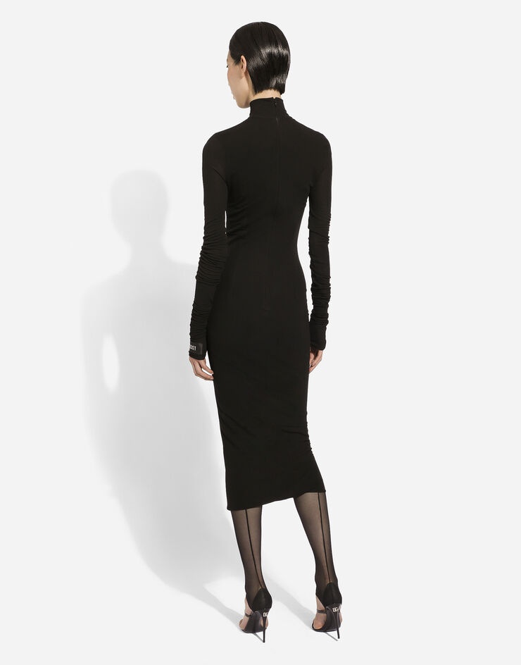 Jersey calf-length dress with Chantilly lace insert - 4