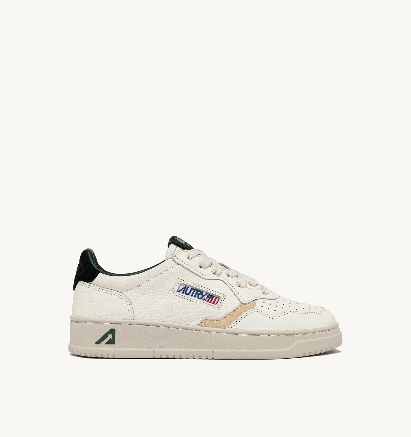 MEDALIST LOW SNEAKERS IN WHITE TEXTURED LEATHER WITH GREEN BLACK AND BEIGE DETAILS - 1