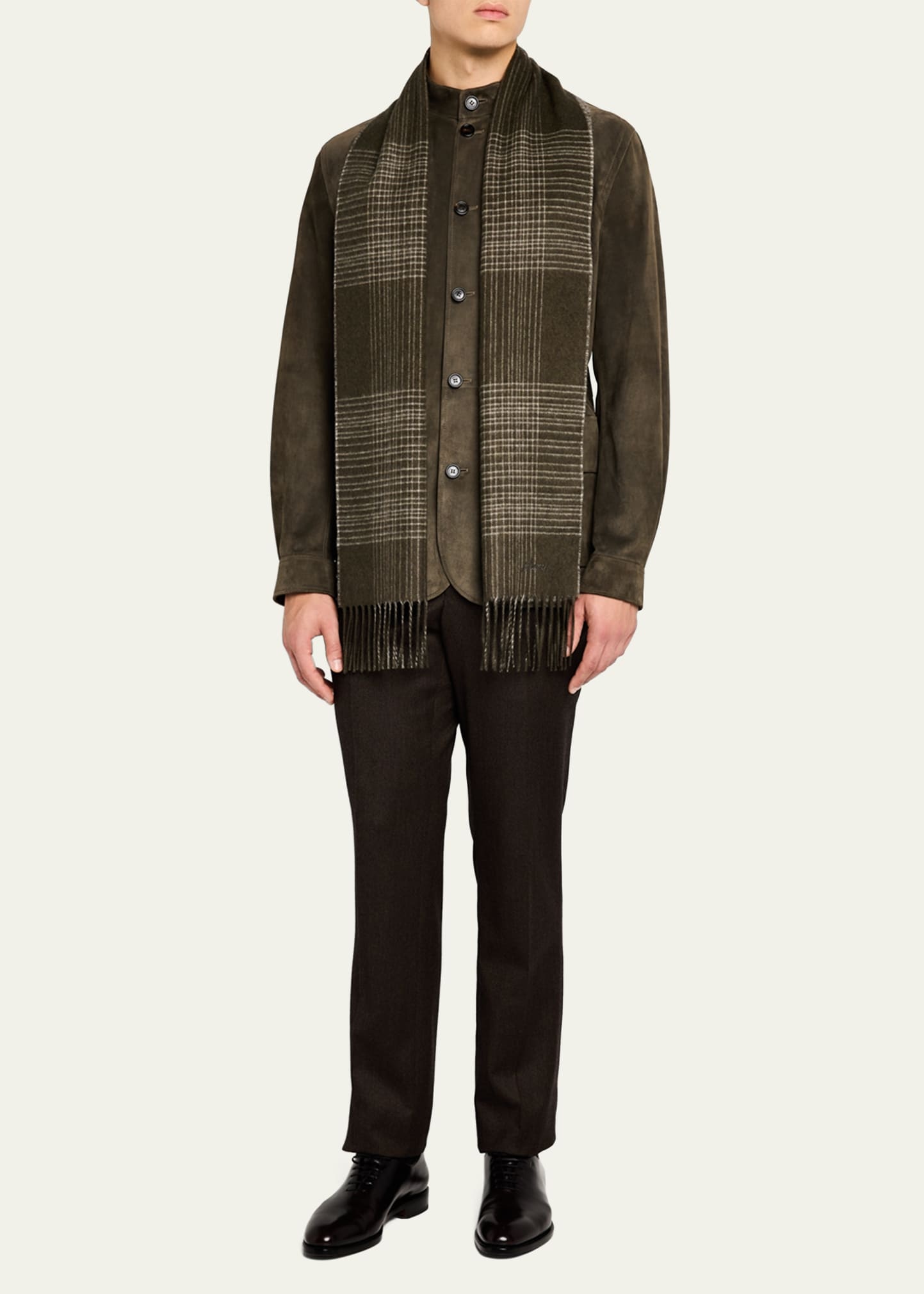 Men's Plaid Fringe Silk Cashmere Scarf - 2