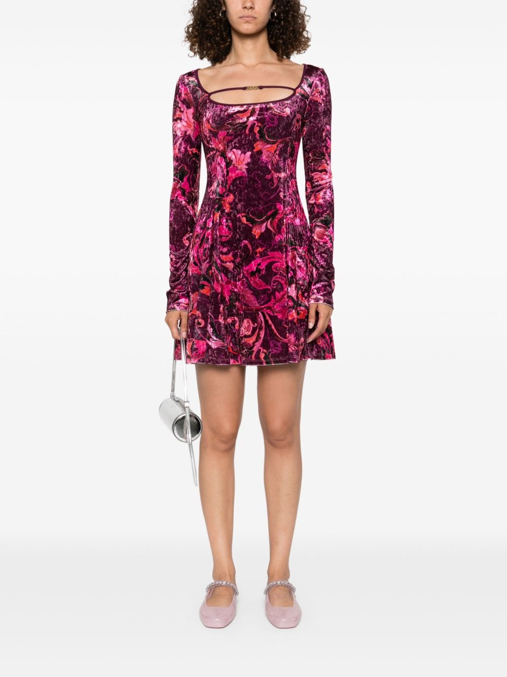 floral-print velvet mini dress - 2
