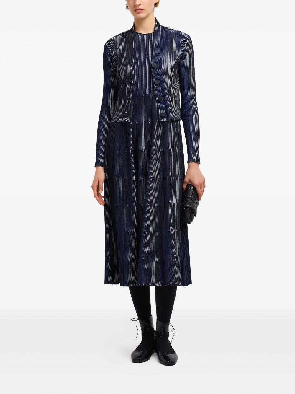 pleated button-fastening cardigan - 2