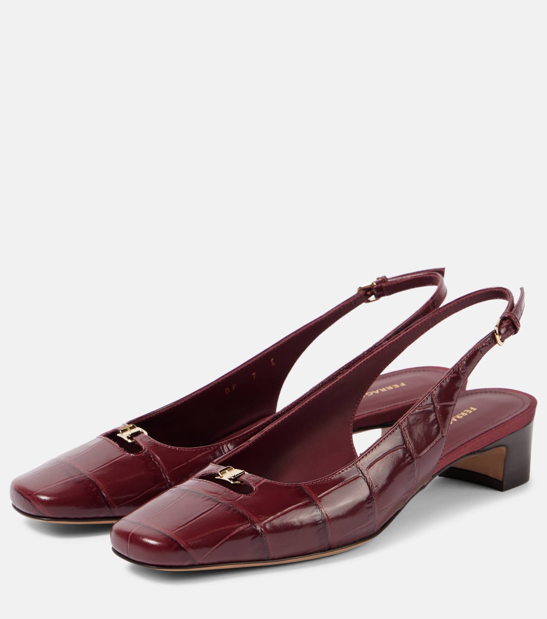 Croc-effect leather slingback pumps - 4