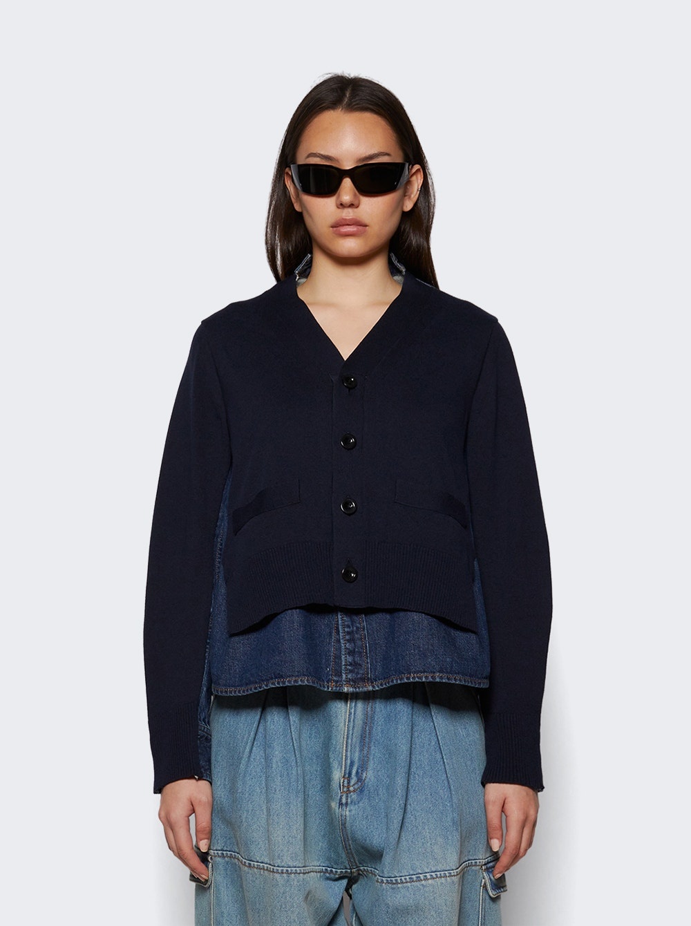 Denim X Knit Cardigan Blue - 2