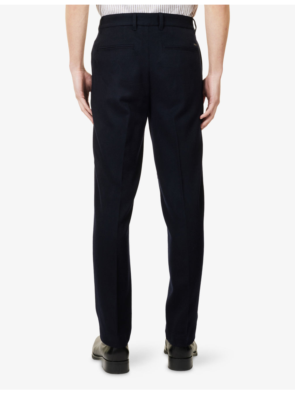 Logo-Plaque Flat Front Wool-Cashmere Blend Trousers - 4
