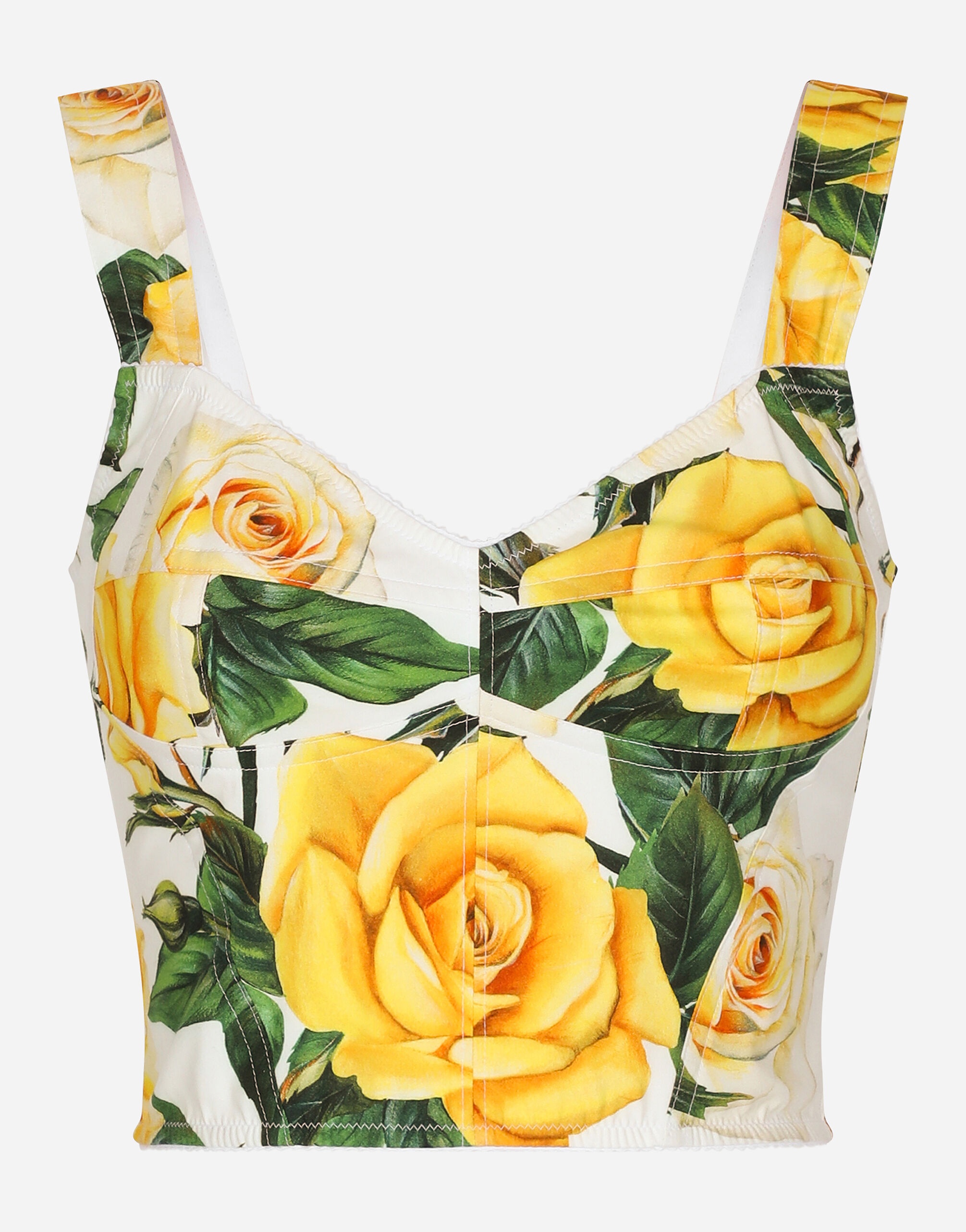Cotton corset top with yellow rose print - 1