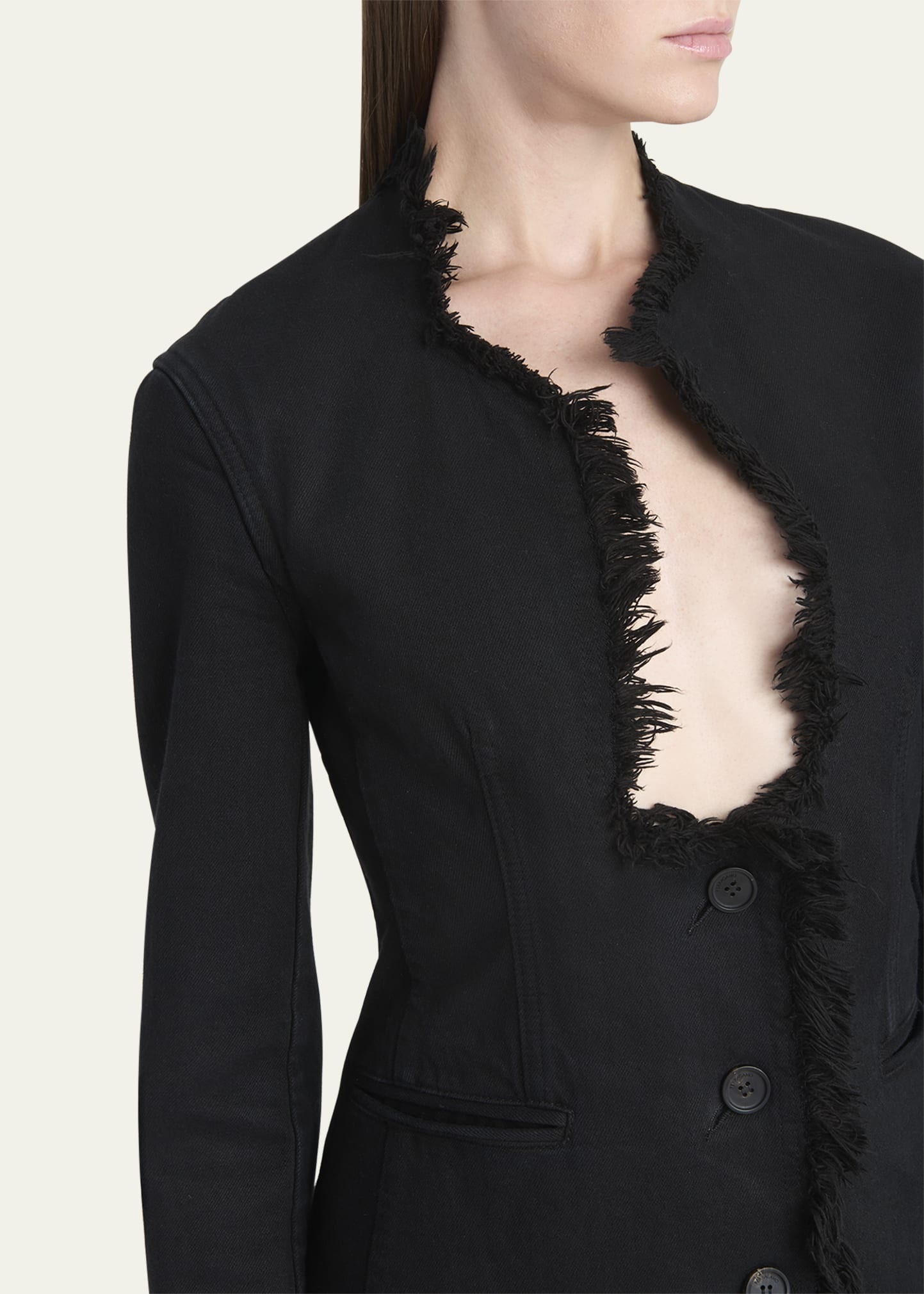 Fringe-Trim Plunge Blazer - 5