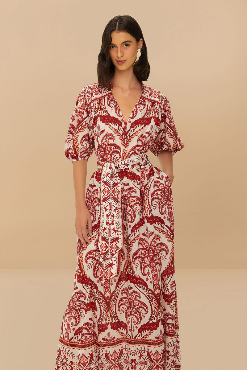 FARM RIO Off-White Green Floral Cascade Lenzing™ Ecovero™ Euroflax™ Midi Dress outlook