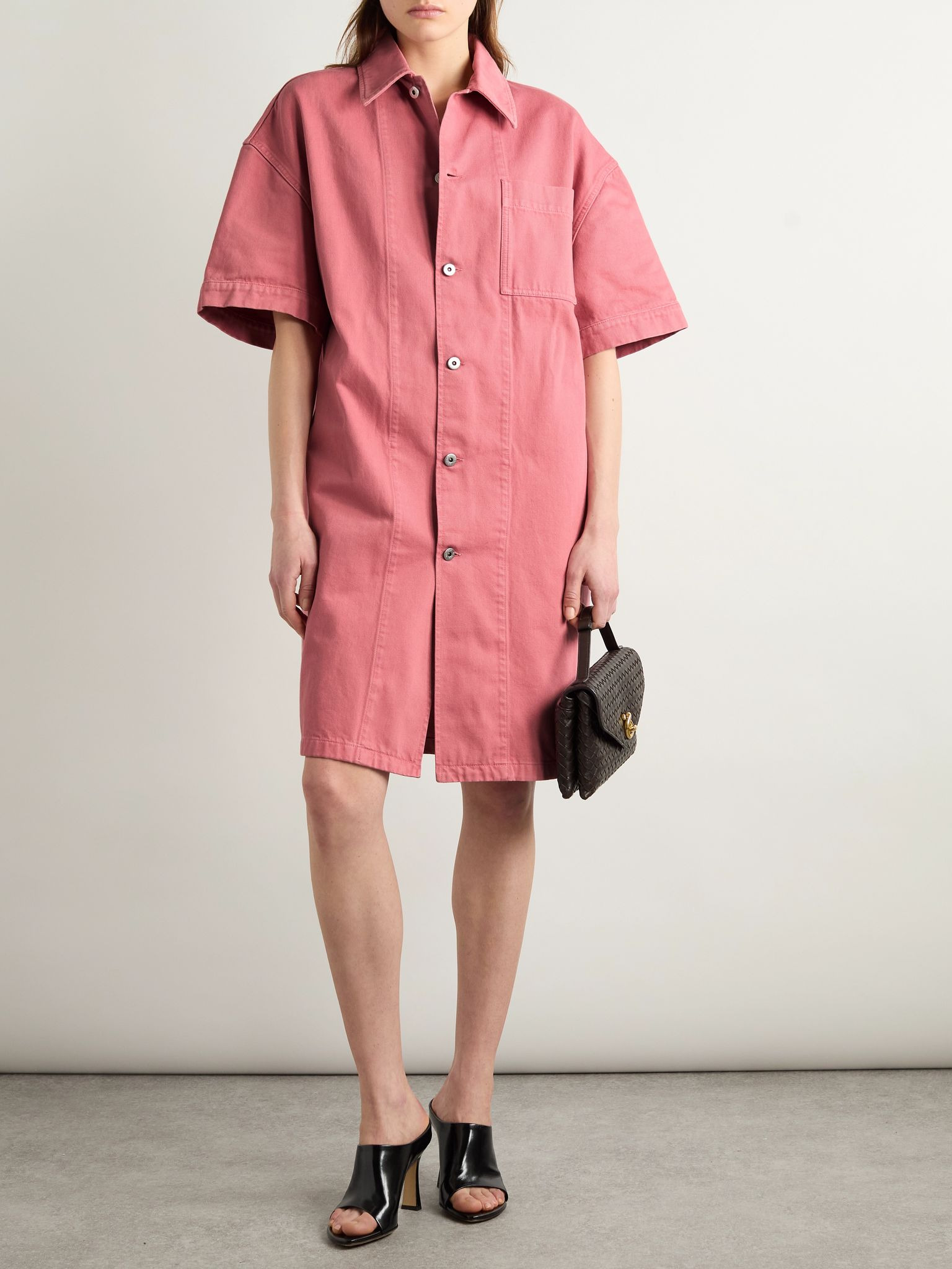 Oversized belted denim shirt dress Pink - 3