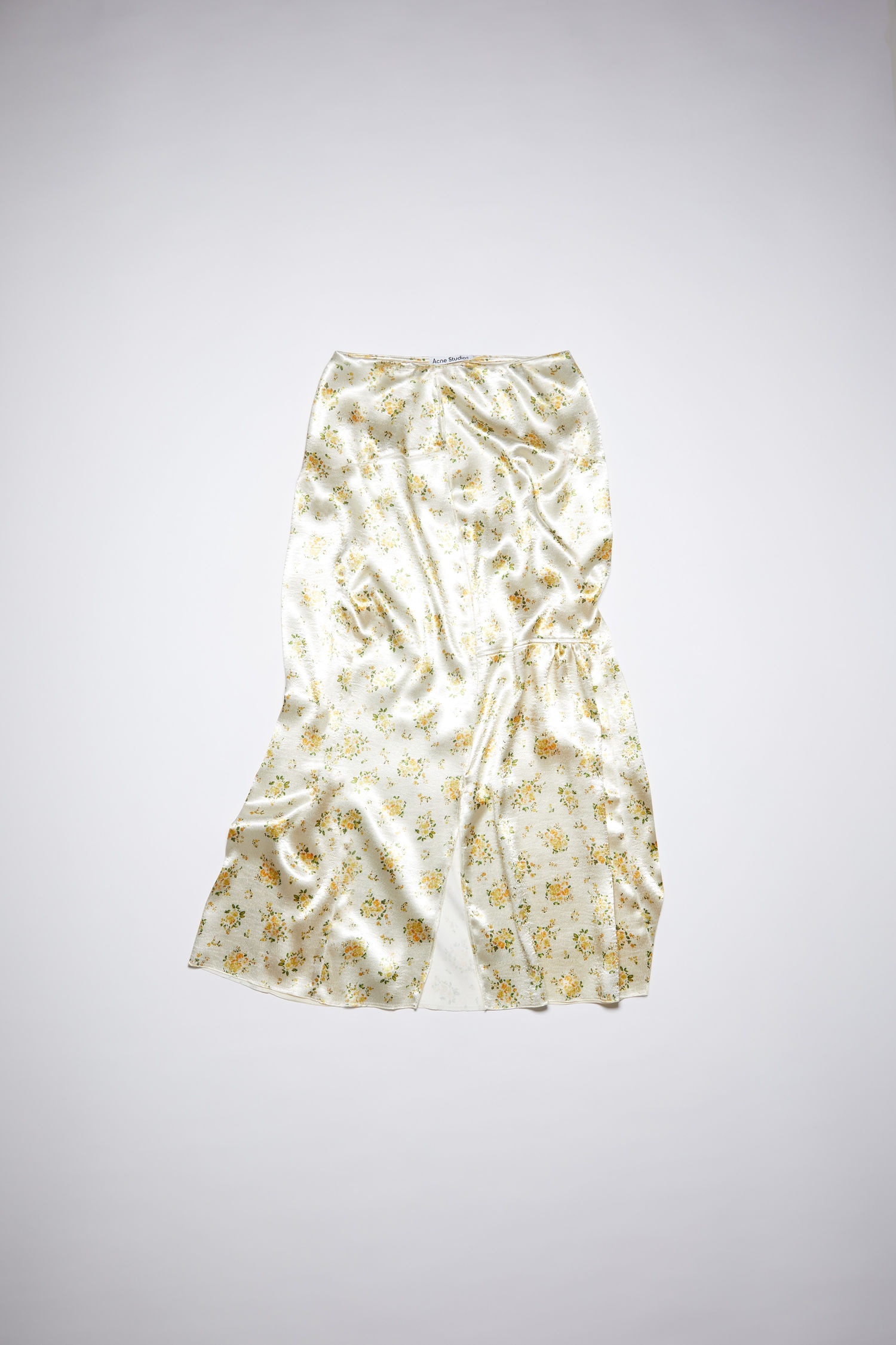 Floral satin skirt - Pale yellow - 1