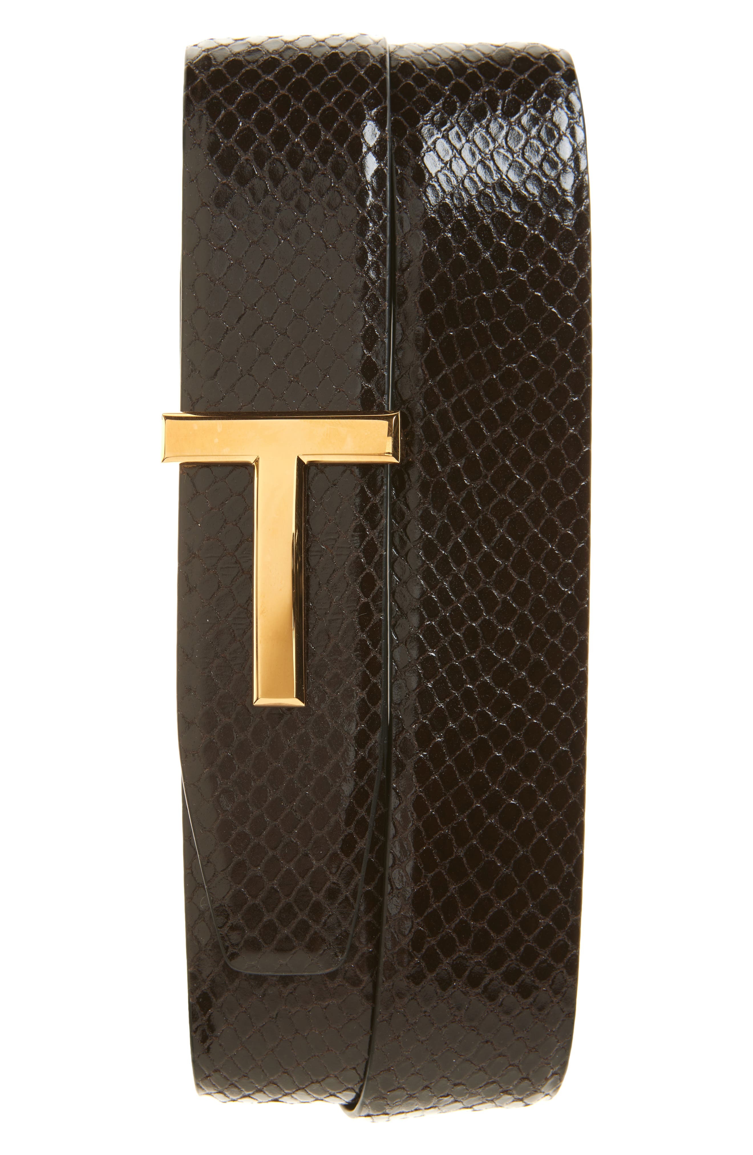 TOM FORD T Icon Reversible Python Embossed Leather Belt in 1B011 Ebony at Nordstrom - 1