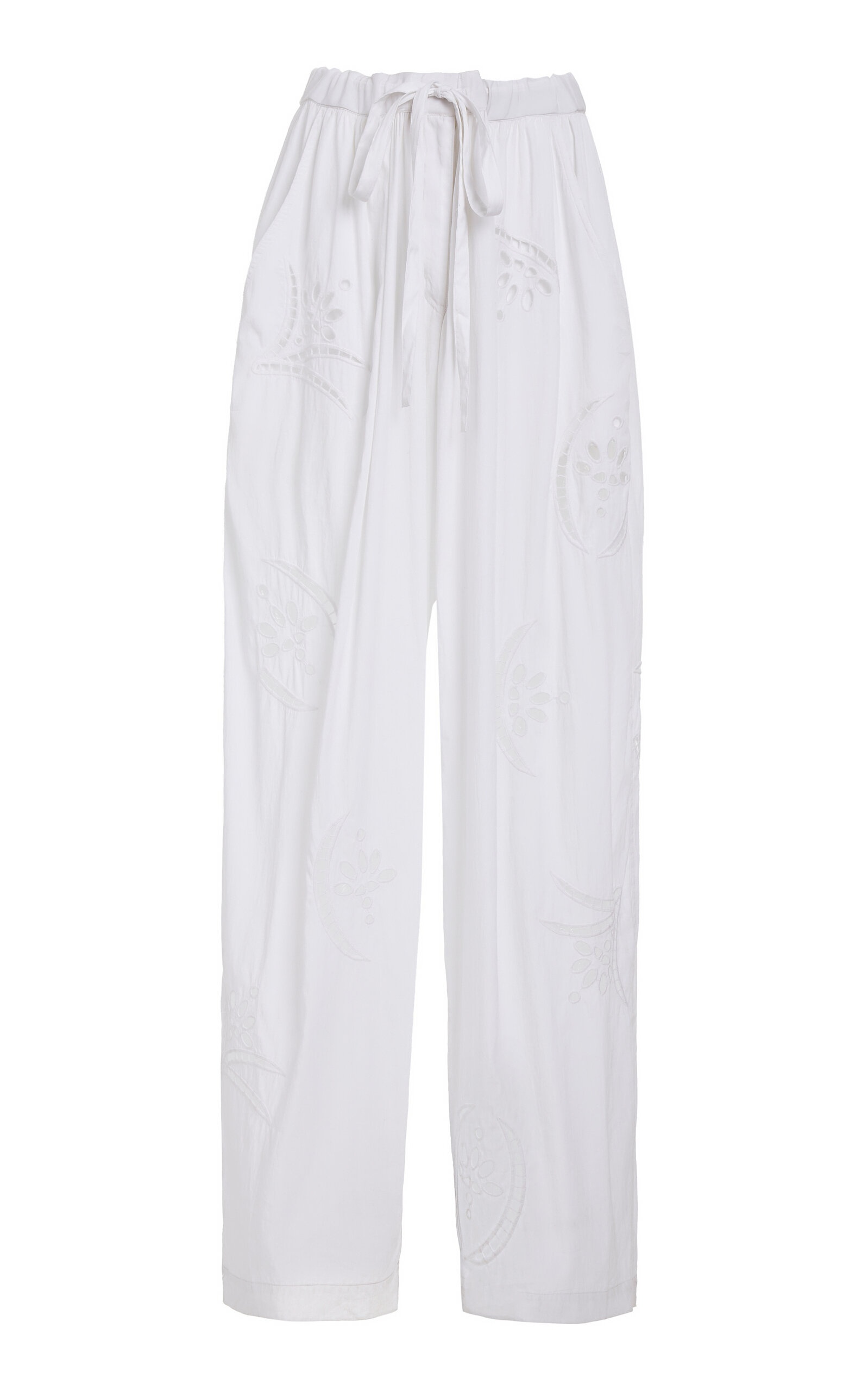 Hectorina Eyelet-Embroidered Poplin Wide-Leg Pants white - 1