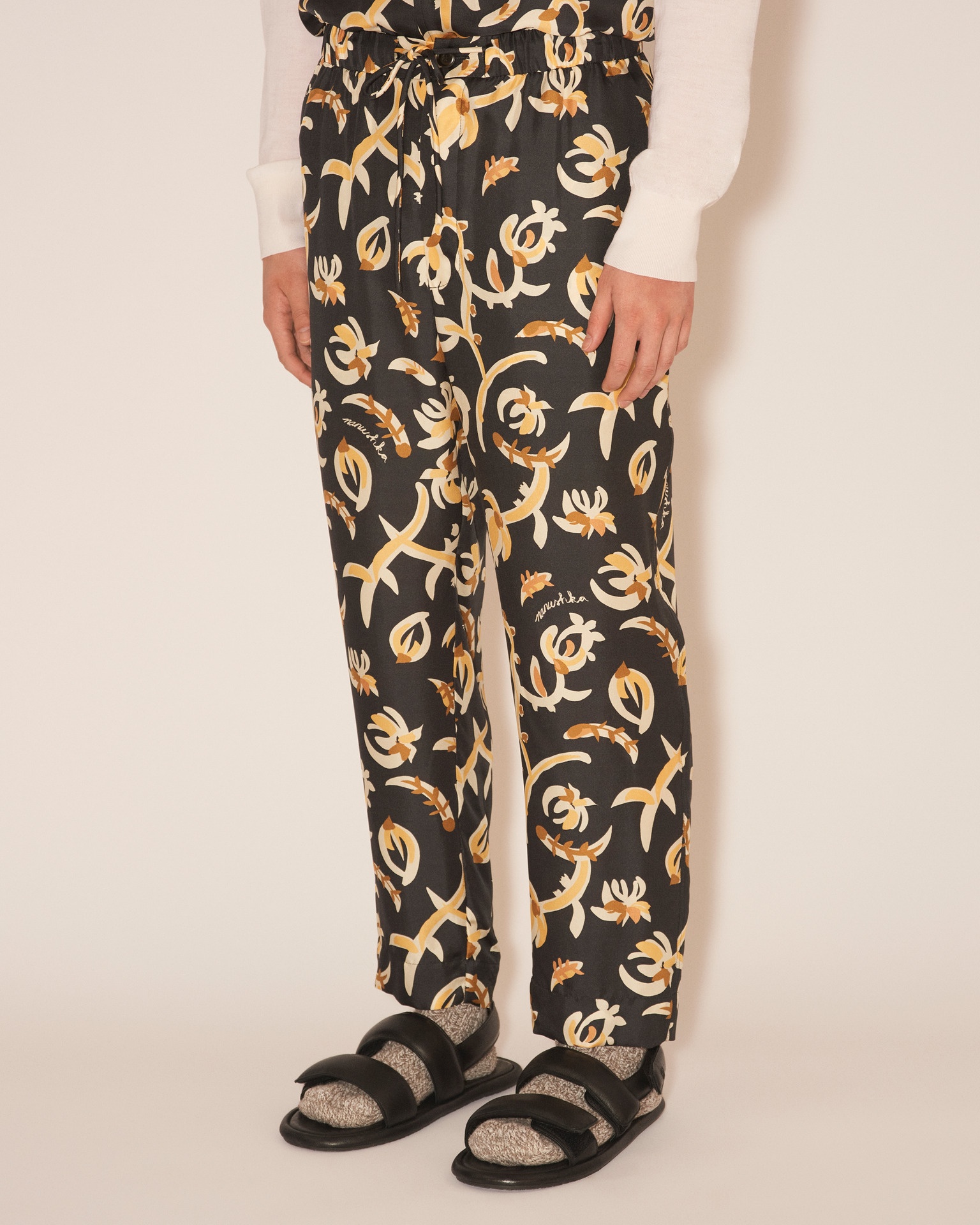 JAIN - Twill silk pants - Floral black - 5