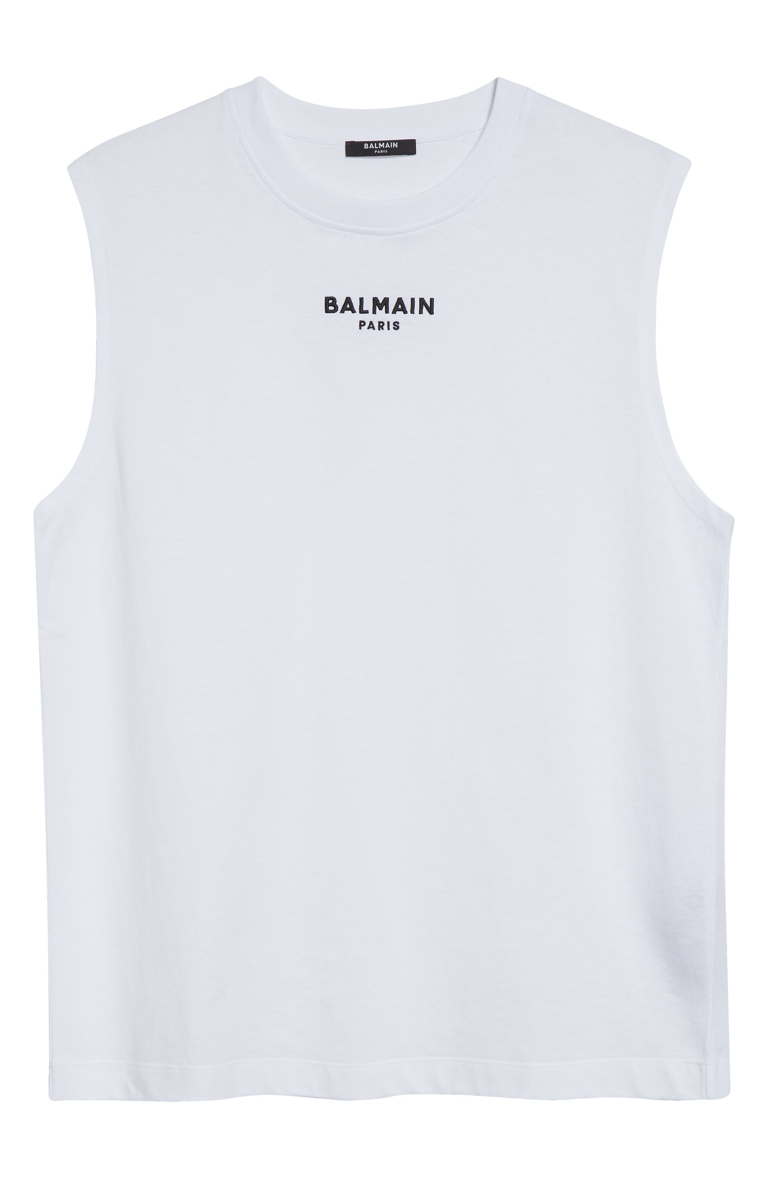 Balmain Embroidered Logo Tank in Gab White/Black at Nordstrom - 5