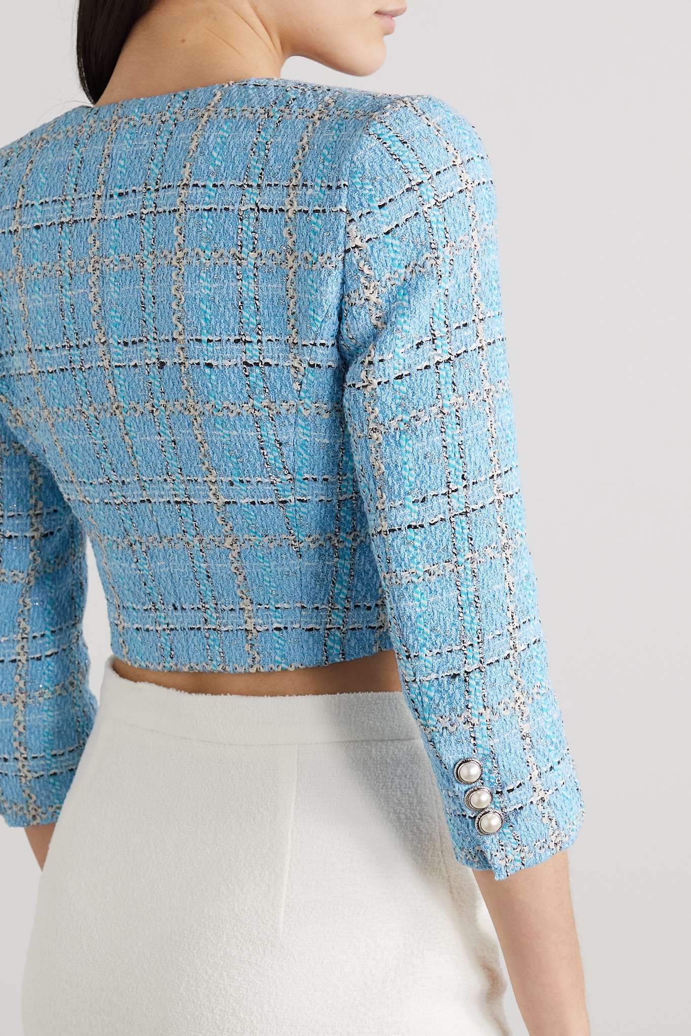 Cropped metallic bouclé-tweed jacket - 4