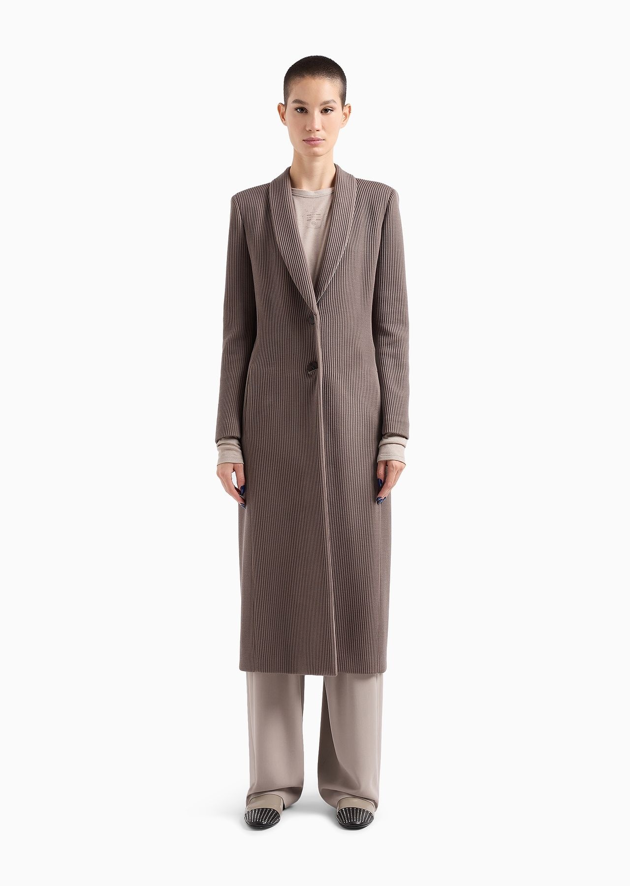 Long single-breasted canneté jersey coat - 2