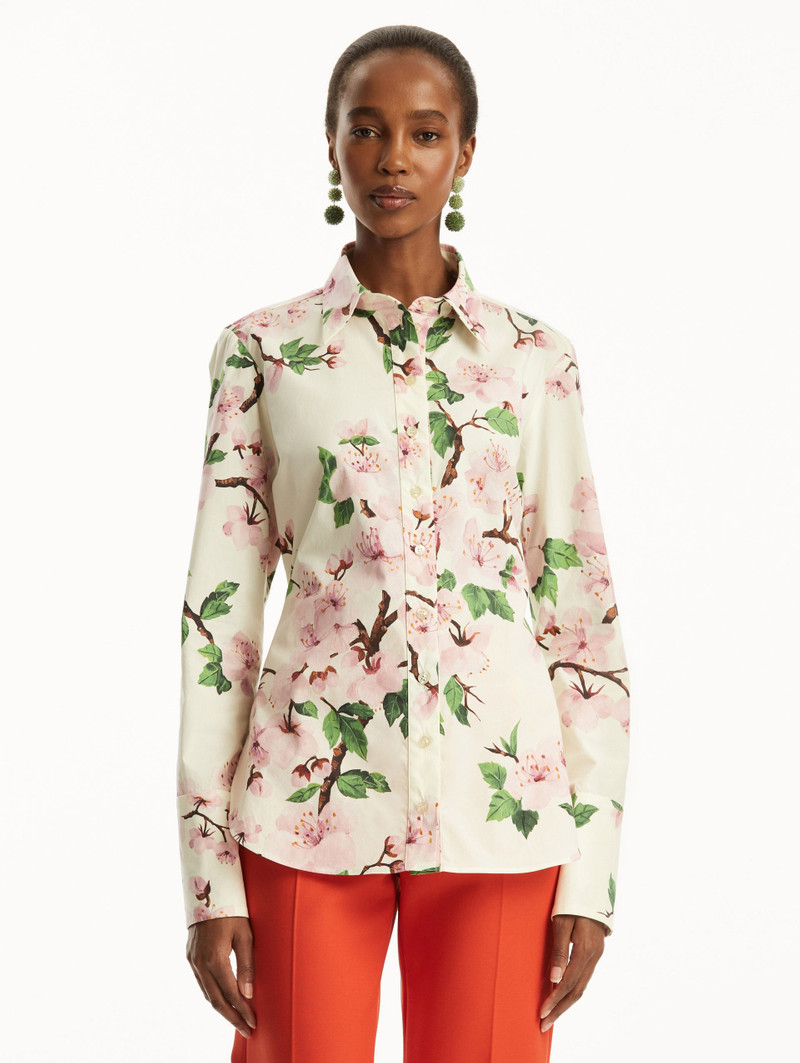 Oscar de la Renta CHERRY BLOSSOM COTTON POPLIN BLOUSE outlook