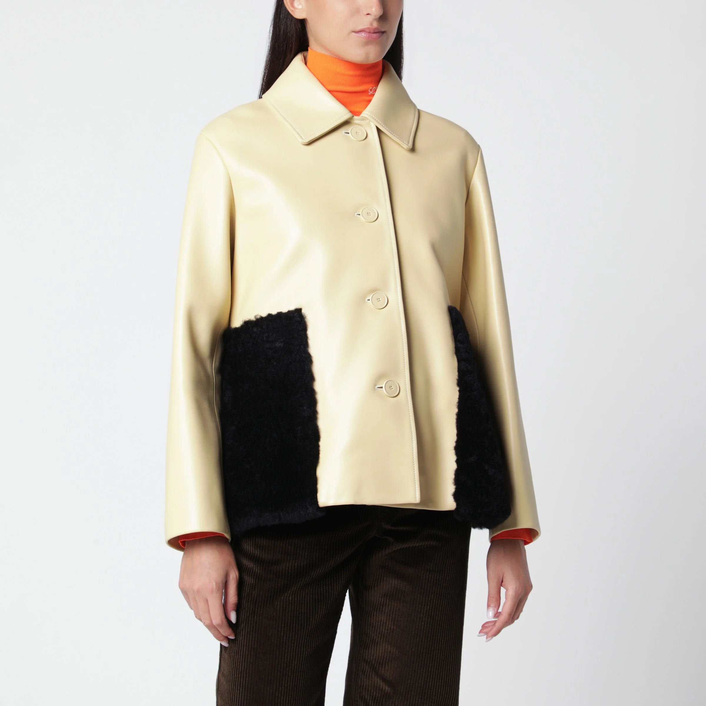 Light yellow/black lambskin nappa leather jacket - 1