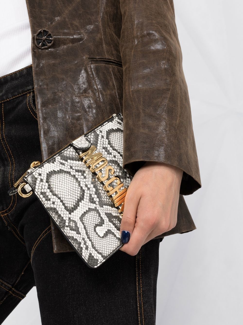 snakeskin-effect clutch bag - 3