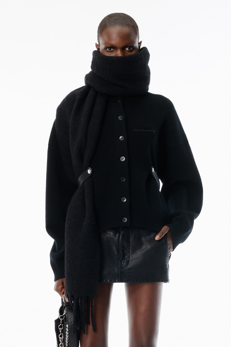 Black Wool-Cotton Draped Back Cardigan 2