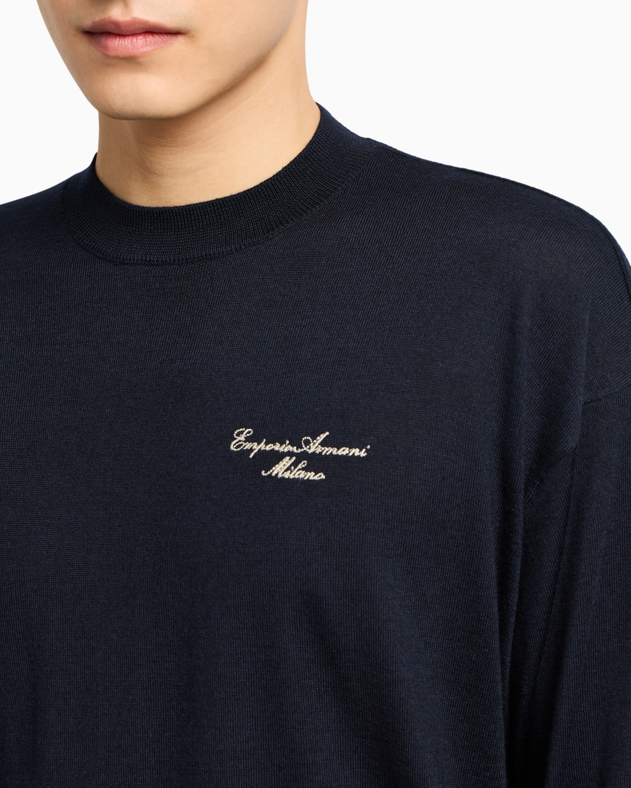 VIRGIN-WOOL PLAIN-KNIT JUMPER WITH ITALIC LOGO EMBROIDERY - 5