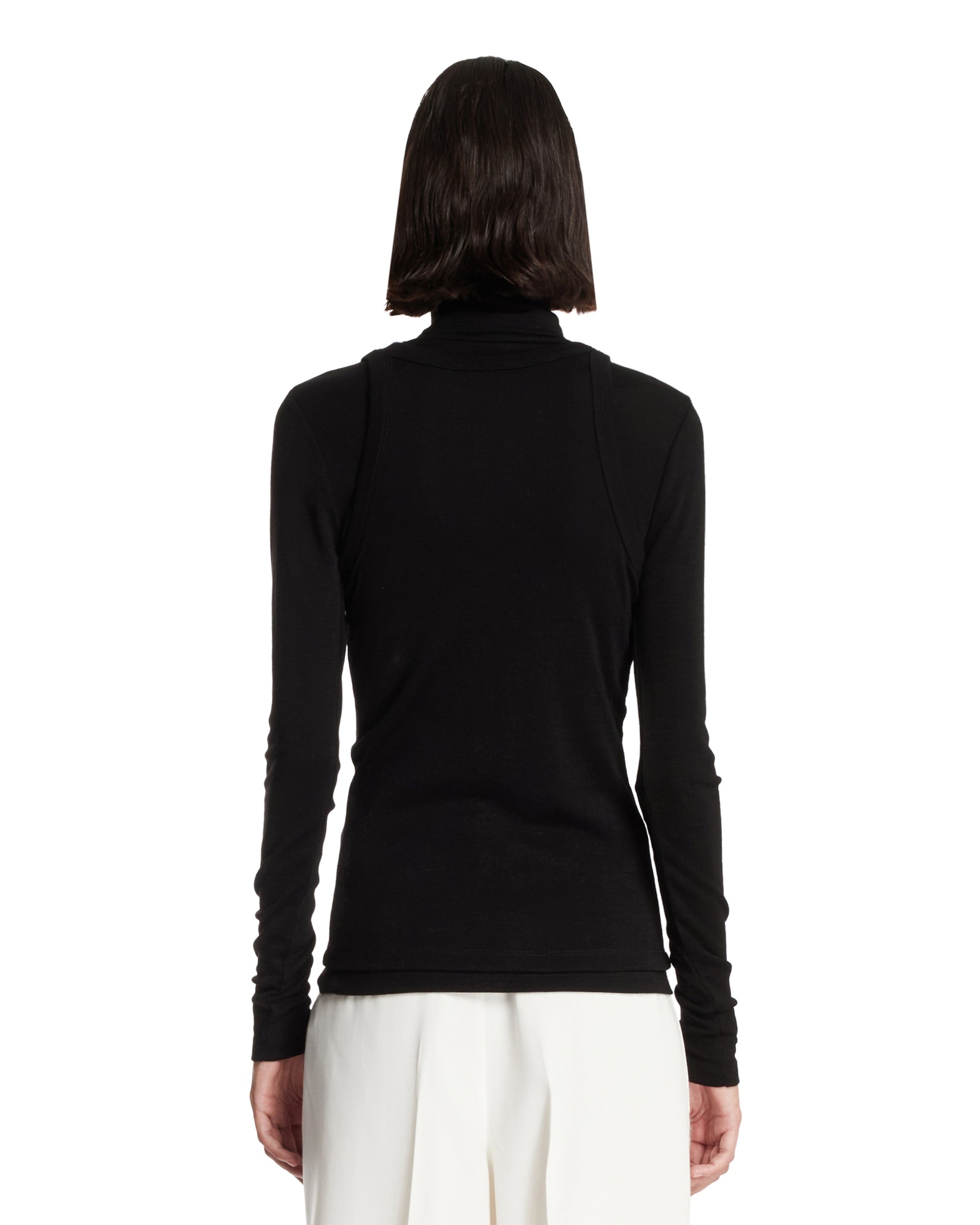 Black Double-Layer Wool Top - 3