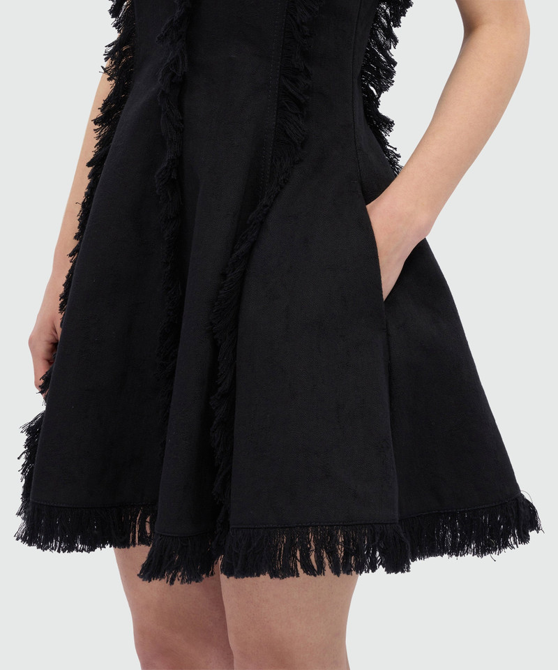 Black frayed raw cotton mini dress. 5