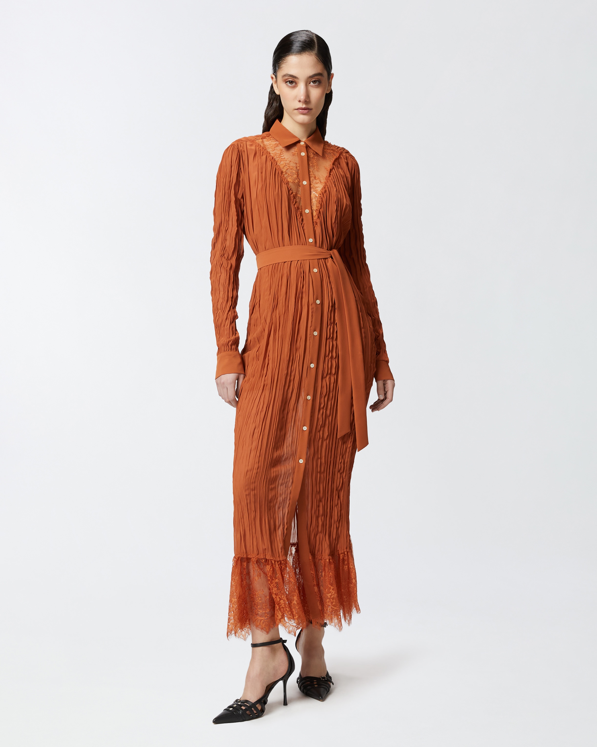 LONG SHIRT DRESS WITH LACE DETAILS - 3