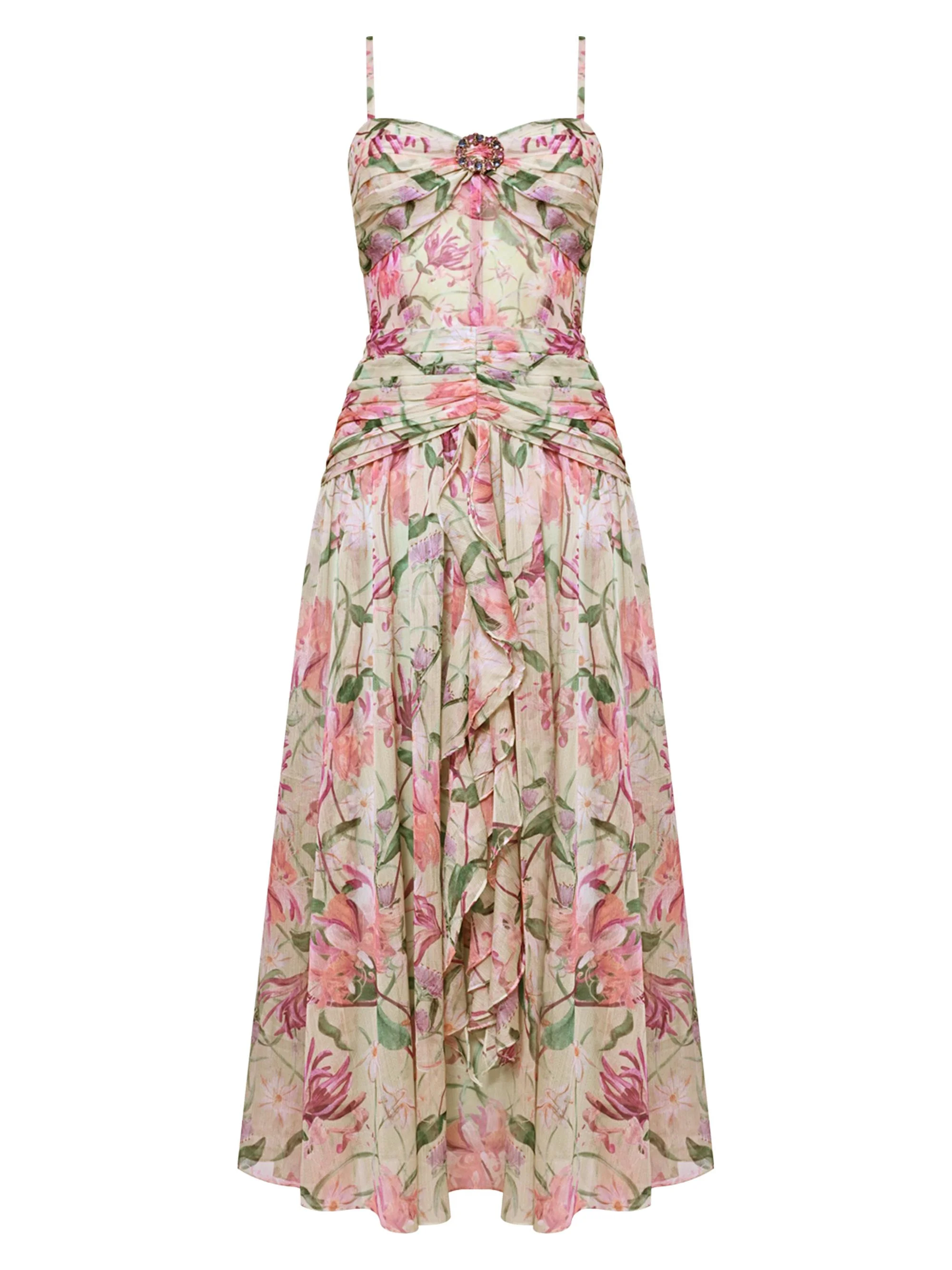 Women's Honey Flower Chiffon Midi-Dress - Green - 1
