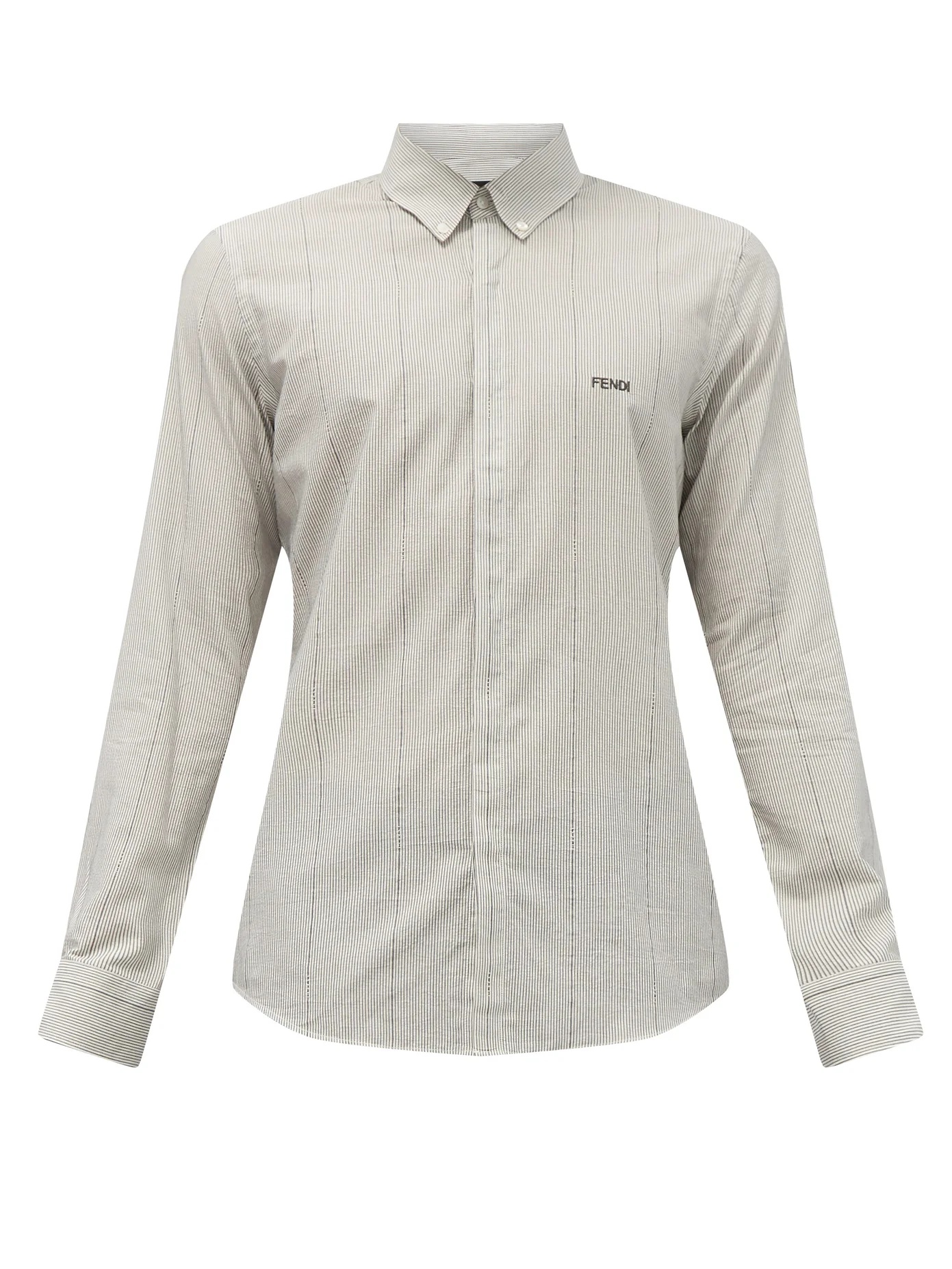 Logo-embroidered pinstriped cotton-poplin shirt - 1