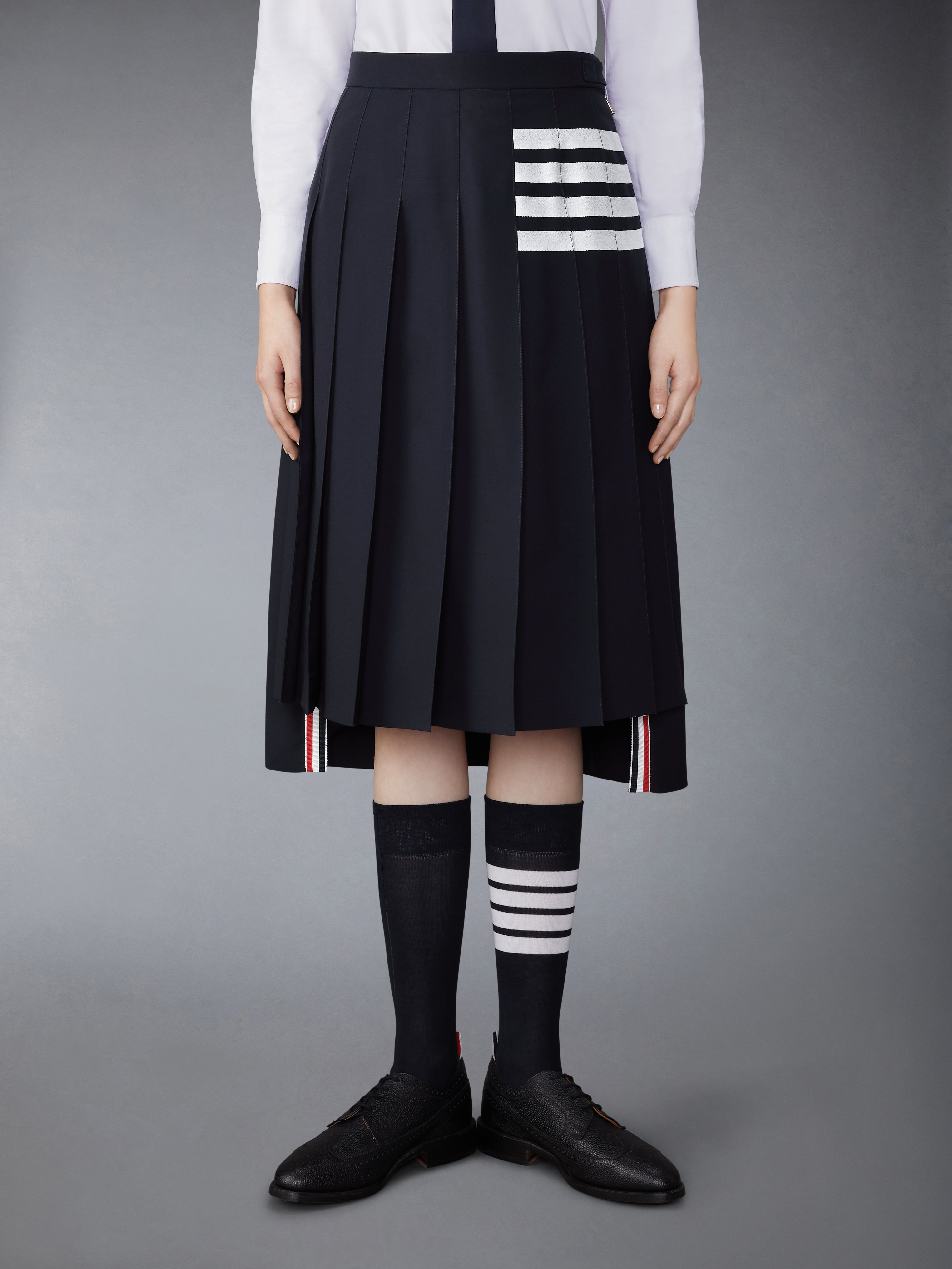 PLAIN WEAVE 4-BAR MIDI PLEATED SKIRT - 2
