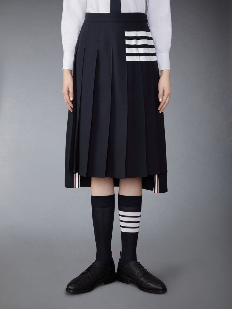 Thom Browne PLAIN WEAVE 4-BAR MIDI PLEATED SKIRT outlook