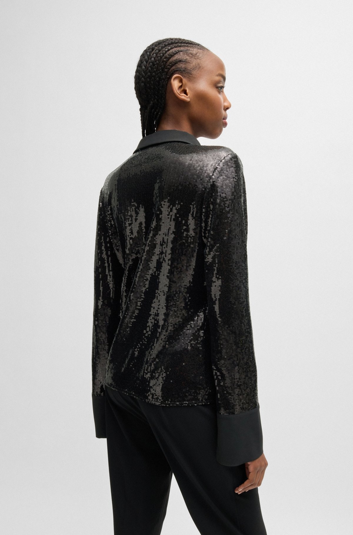 SLIM-FIT SHIRT IN SEQUINNED MESH WITH POINT COLLAR - 5