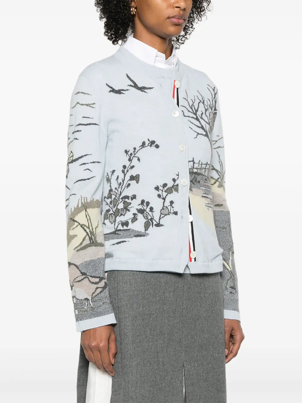 Scenic Intarsia Silk Twill Cashmere Cardigan Women - 3