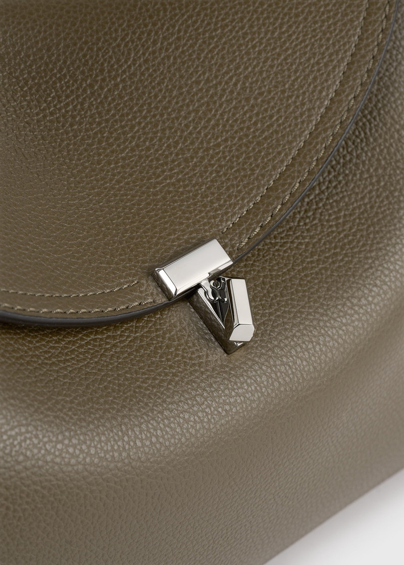 T-lock grained-leather top handle dark taupe 5