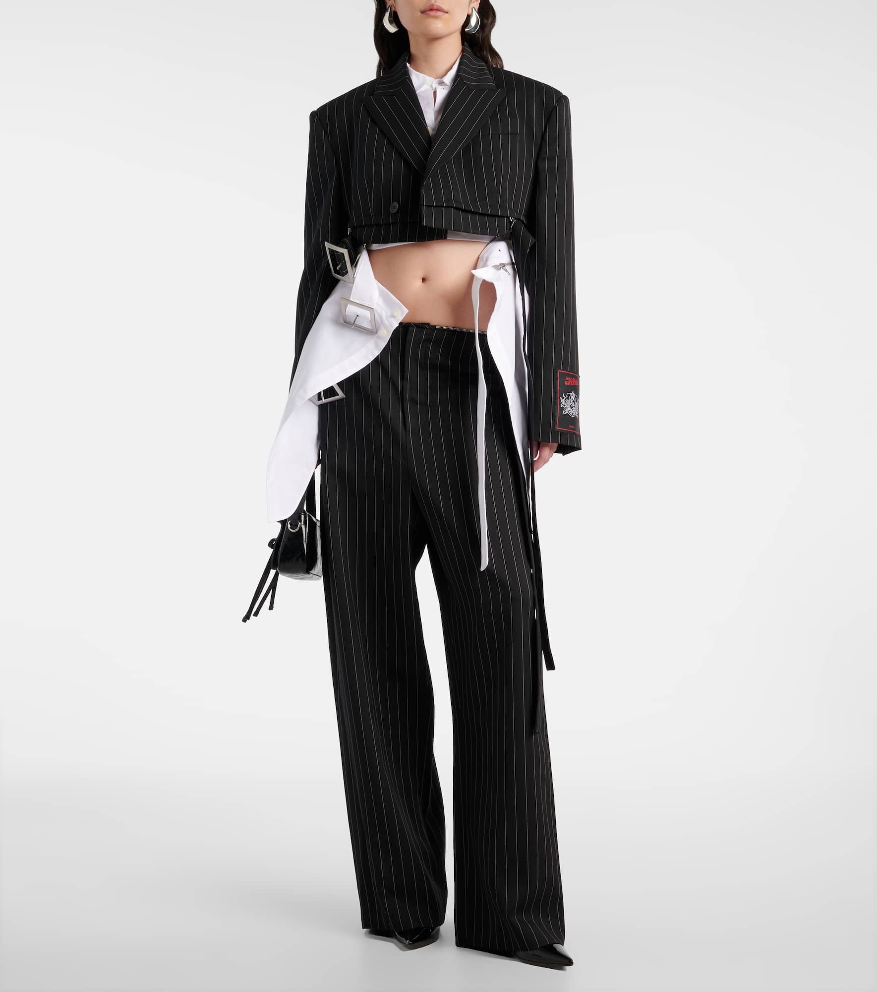 Pinstripe high-rise virgin wool wide-leg pants - 2