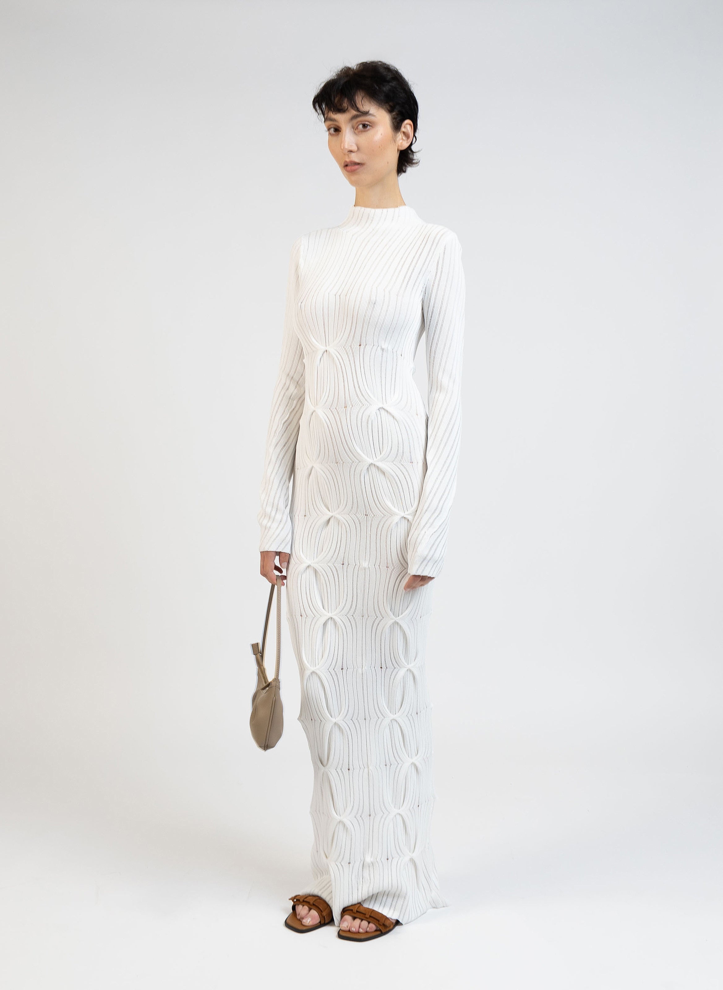 Knit Turtleneck Dress/White - 3