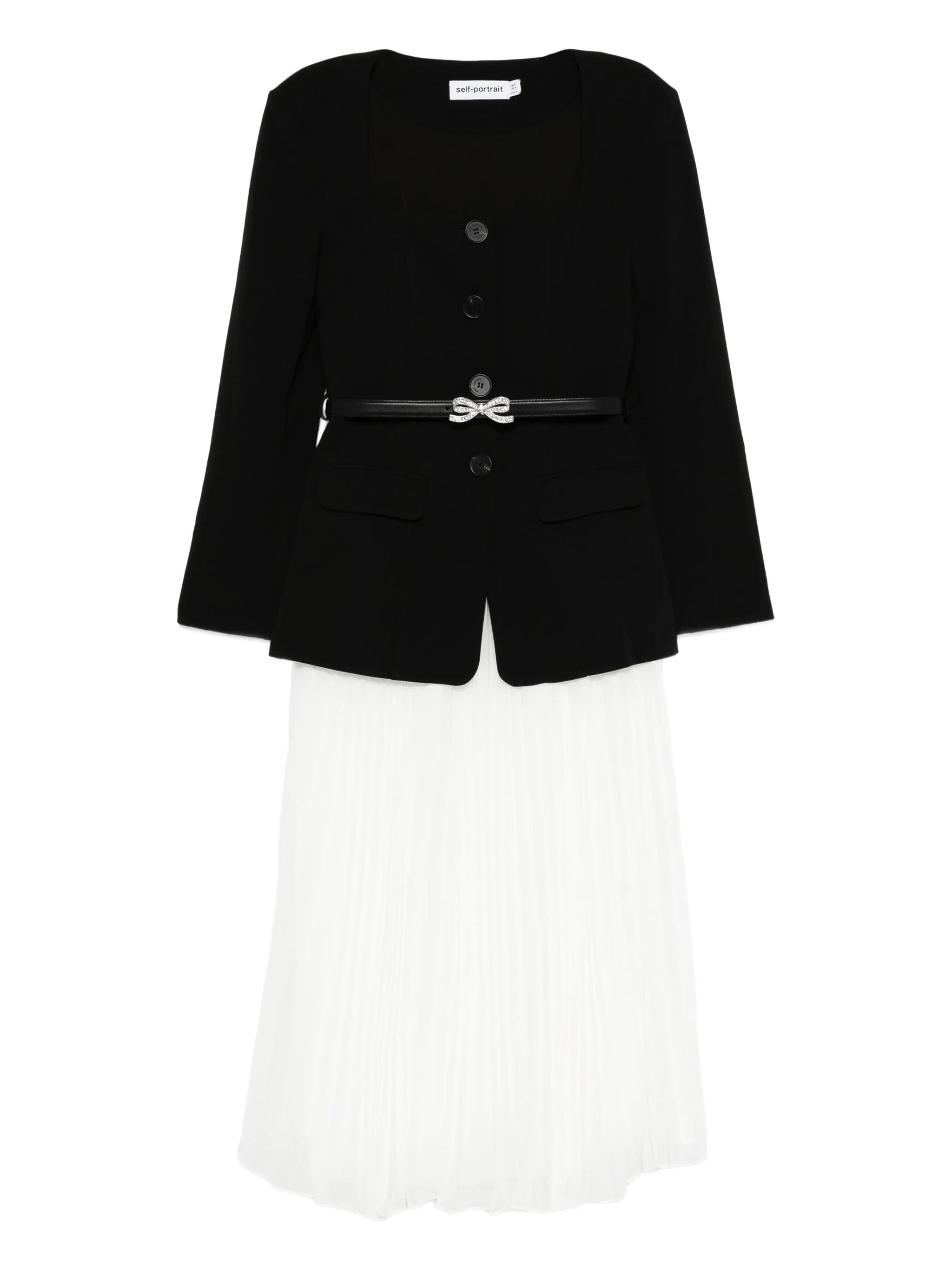 Self-portrait Pleated-panel Bow-detail Midi Dress - 1