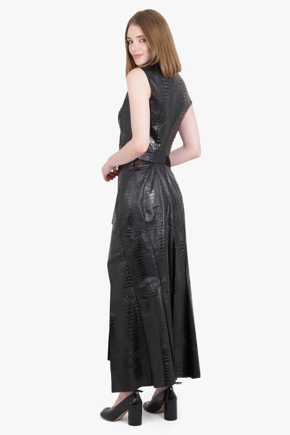 SYNTHETIC LEATHER BELTED VEST JACKET | BLACK - 3