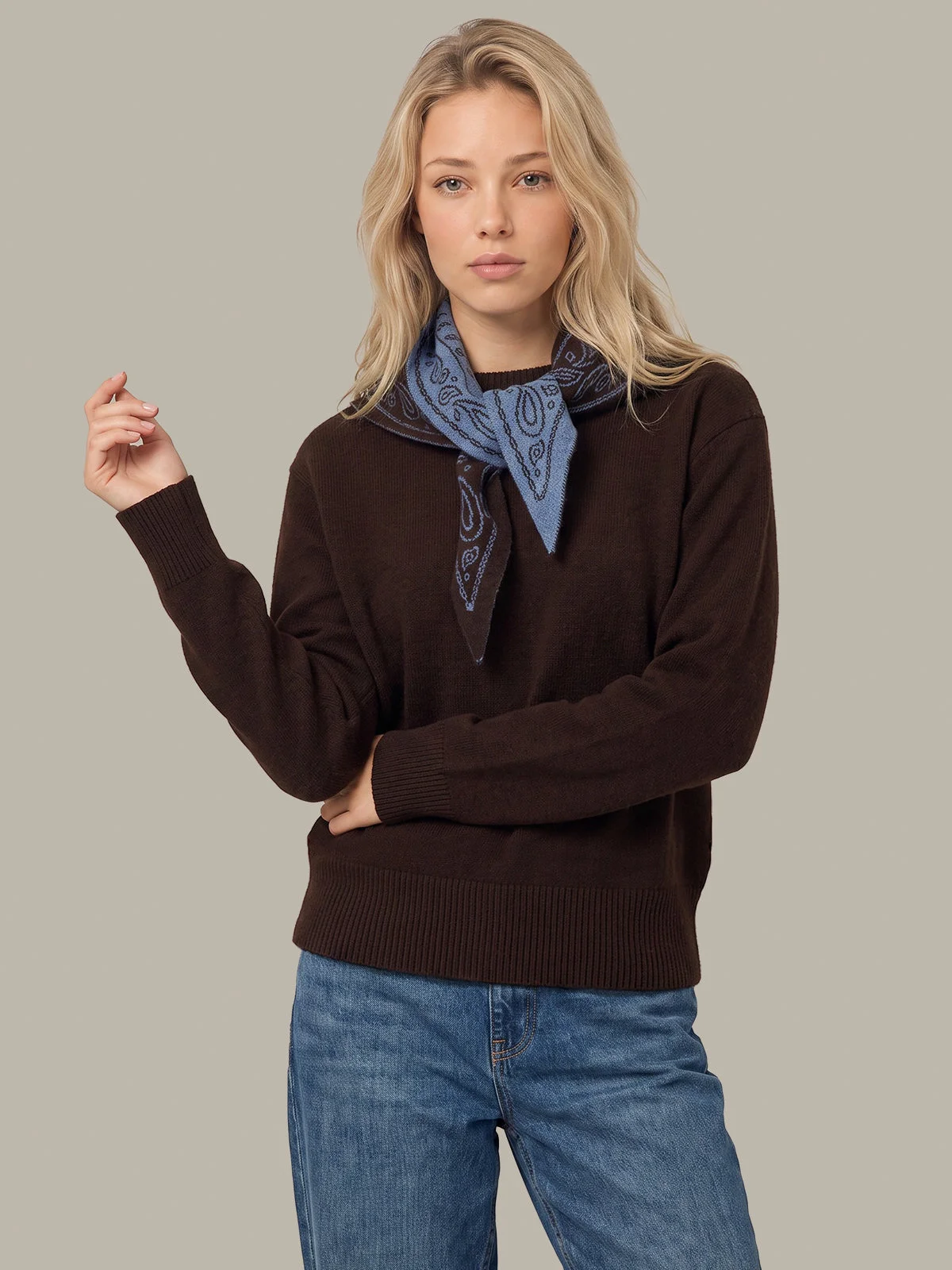 Lenn High Vee Pullover With Removable Paisley Scarf - 1