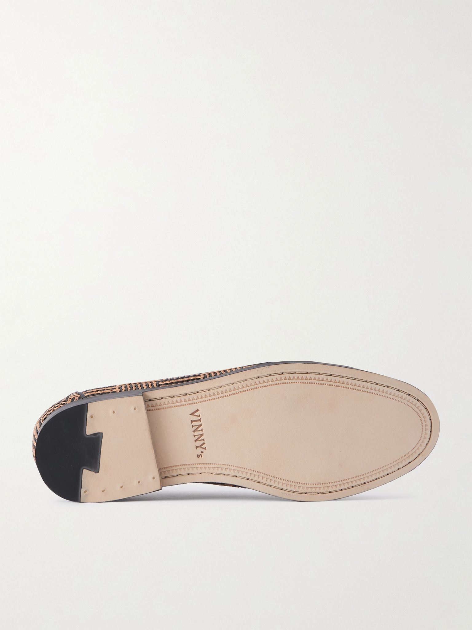 Belgee Leather-Trimmed Checked Raffia Loafers Brown - 3