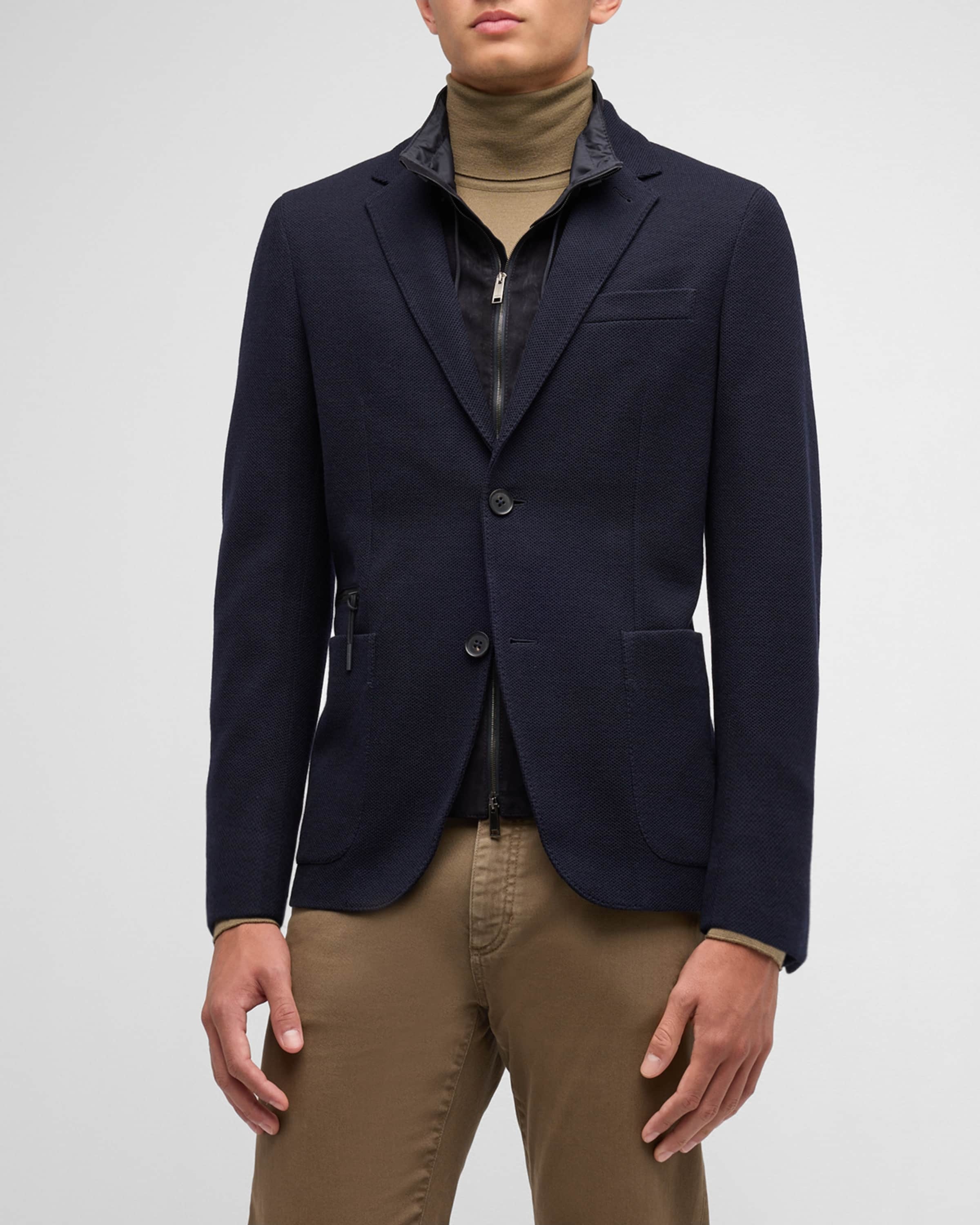 Men's High Performance Jersey Sport Coat with Suede Bib Front - 2