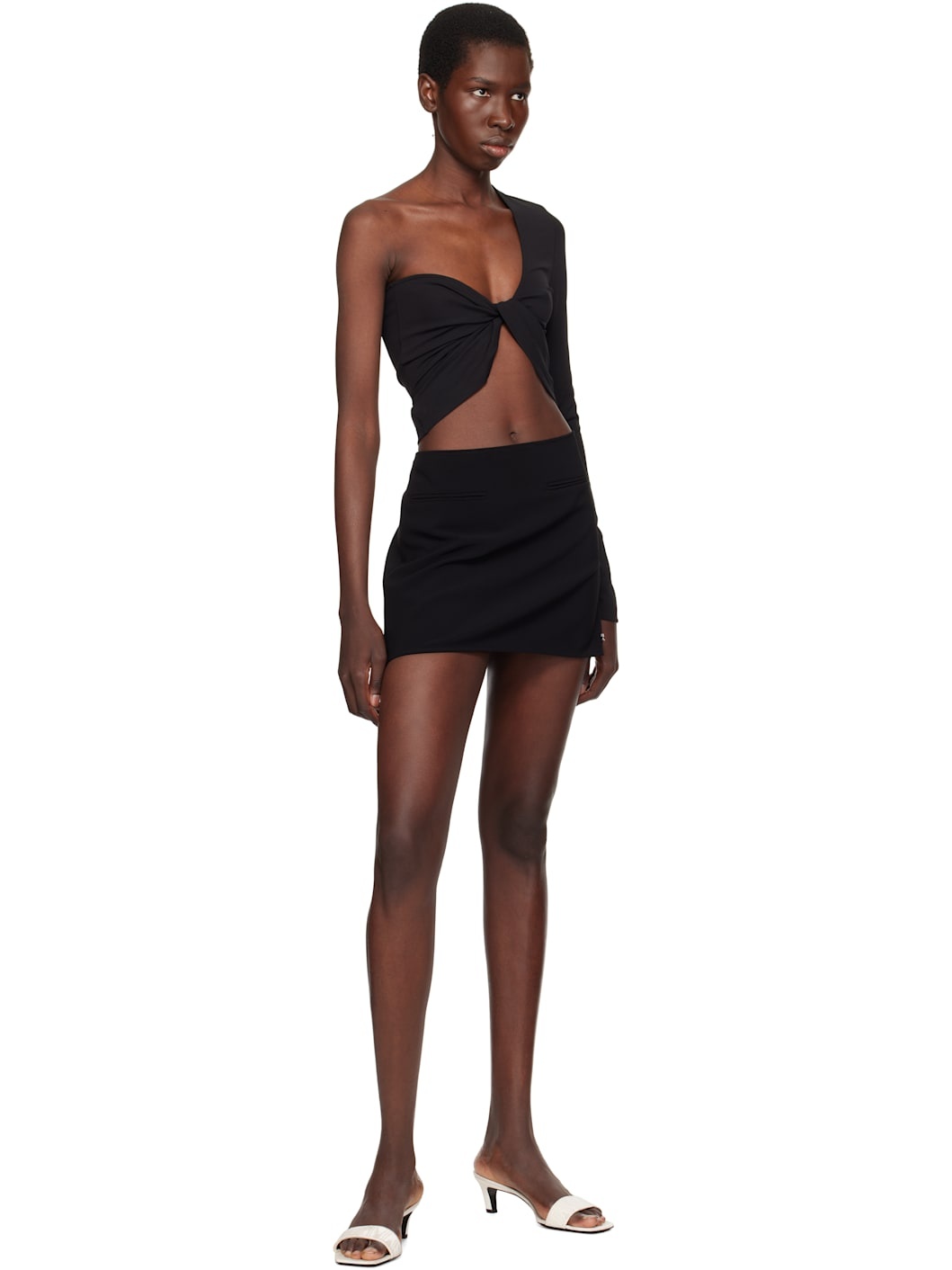 Black Twist Asymmetrical Cropped Top - 4