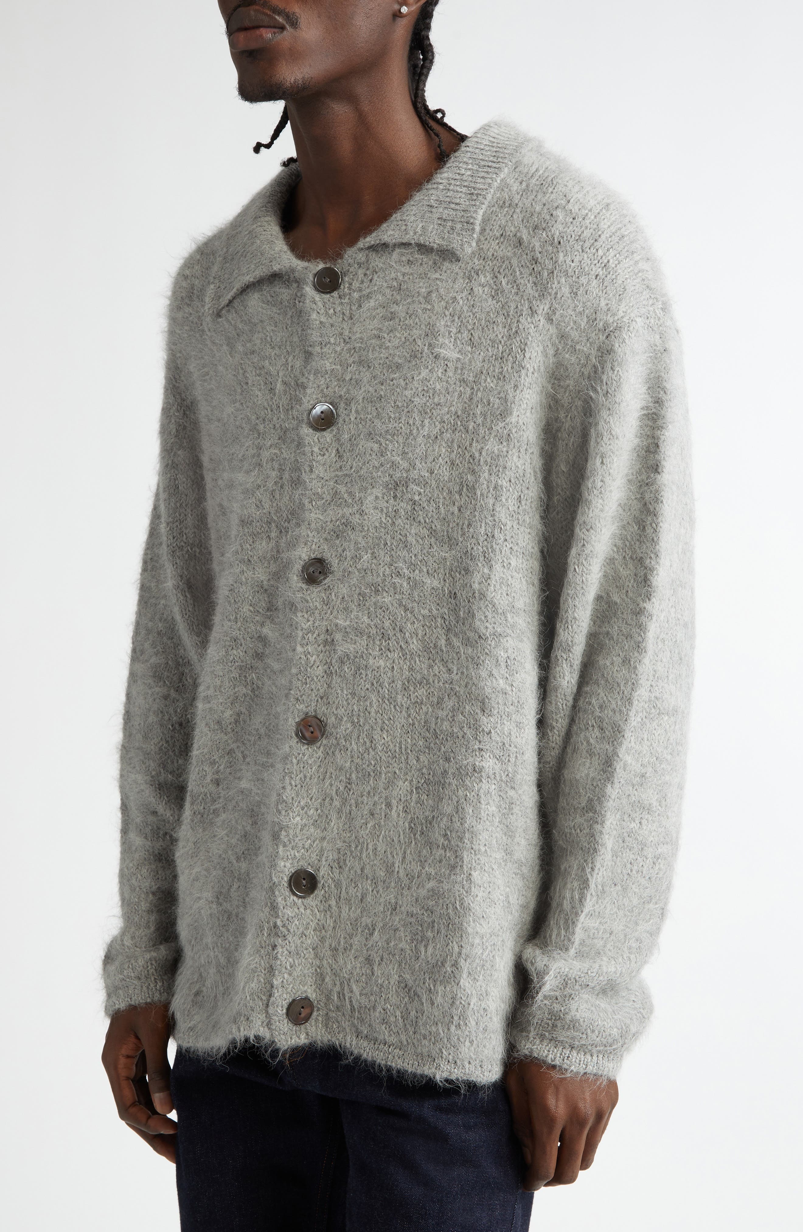 The Elder Statesman Thistle Alpaca Blend Cardigan in 50 Light Grey at Nordstrom - 4