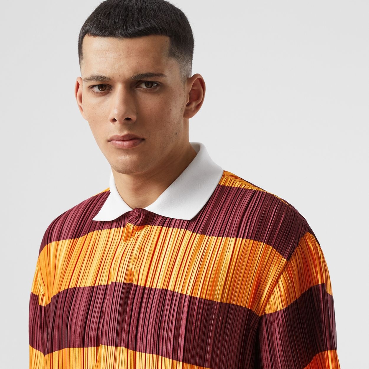 Striped Satin Plissé Polo Shirt - 3