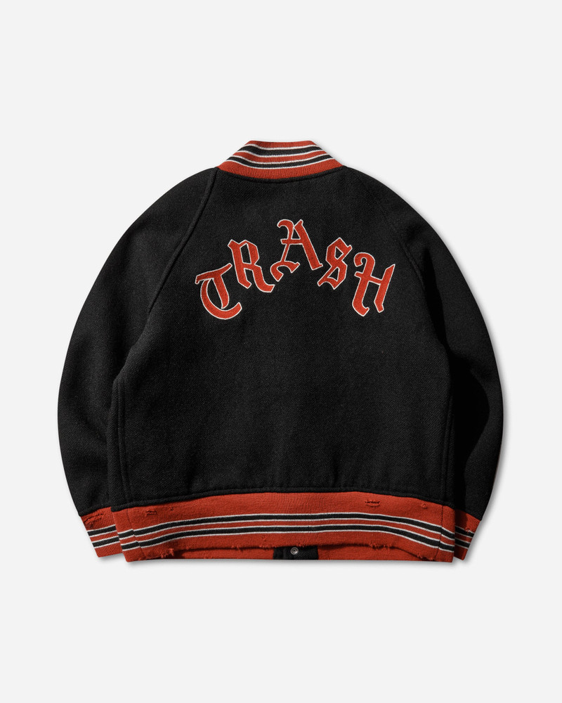 NEEDLES Men's Wool Melton Deconstructed Lettered Jacket Black outlook