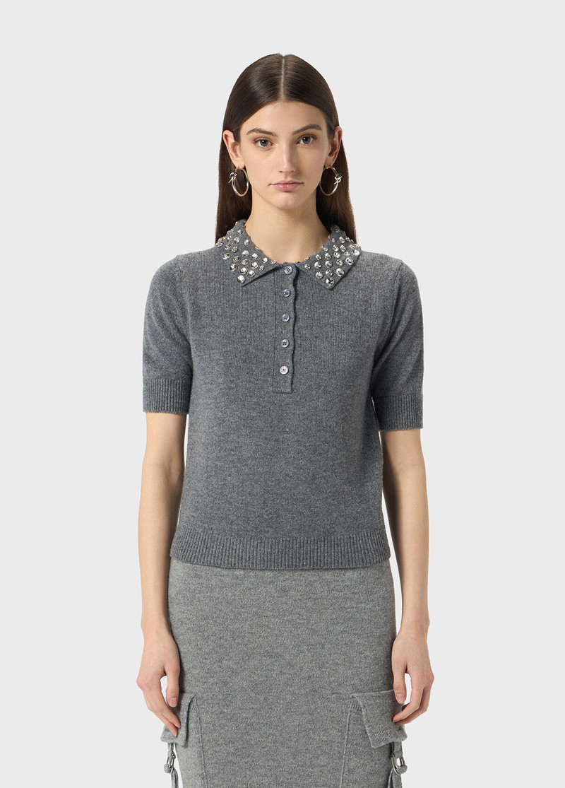 Blumarine WOOL POLO SHIRT WITH GEM EMBROIDERY outlook
