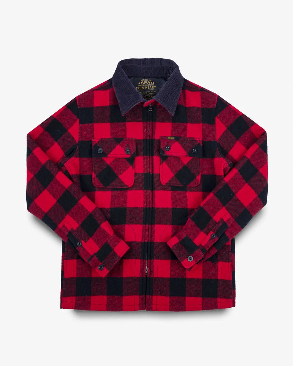 WOOL BUFFALO CHECK BUSH JACKET - RED - 1